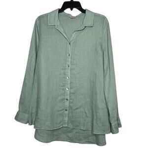 Tianello Women's 100% Linen Button Down Coastal Cottage Top Size Medium